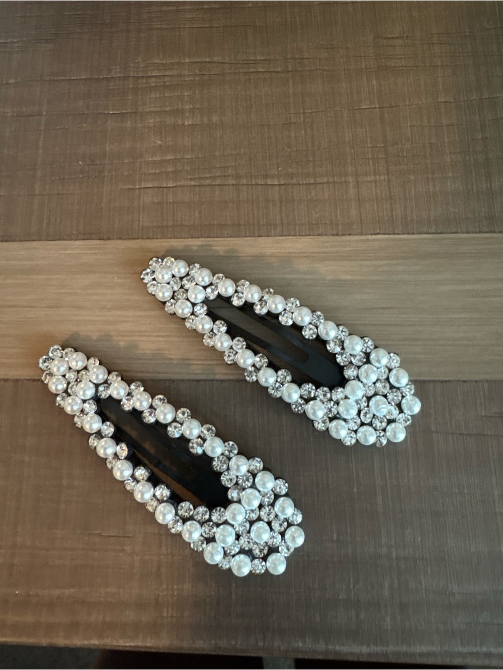 SHEIN Black Hair Clips with Pearl & Clear Crystal Accents - Set of 2